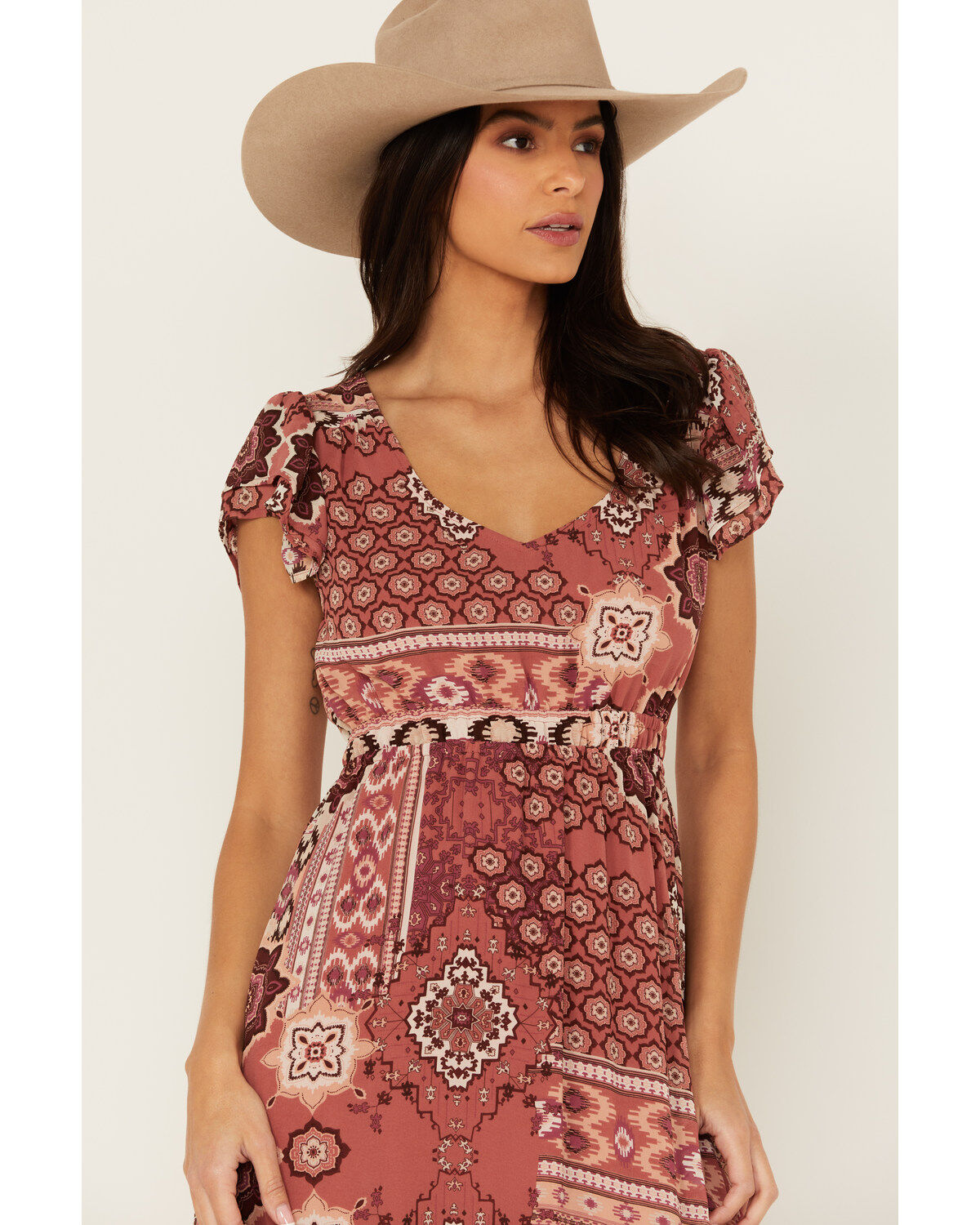 Image #2 - Shyanne Women's Printed Chiffon Short Sleeve Maxi Dress, Rust Copper, hi-res