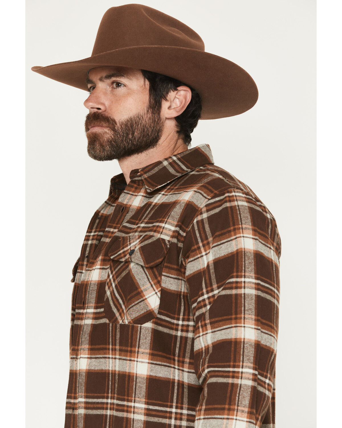 Image #3 - Howitzer Men's Boot Barn Exclusive For Love & Country Plaid Print Long Sleeve Button-Down Flannel Shirt, Brown, hi-res