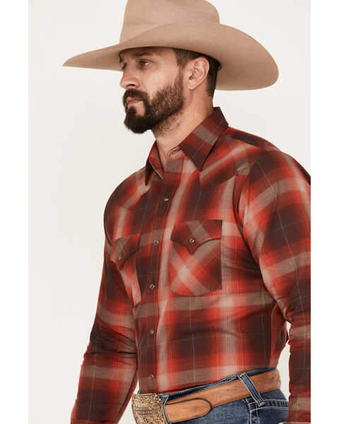 Ely Walker Men's Plaid Print Long Sleeve Snap Western Shirt , Rust Copper, hi-res