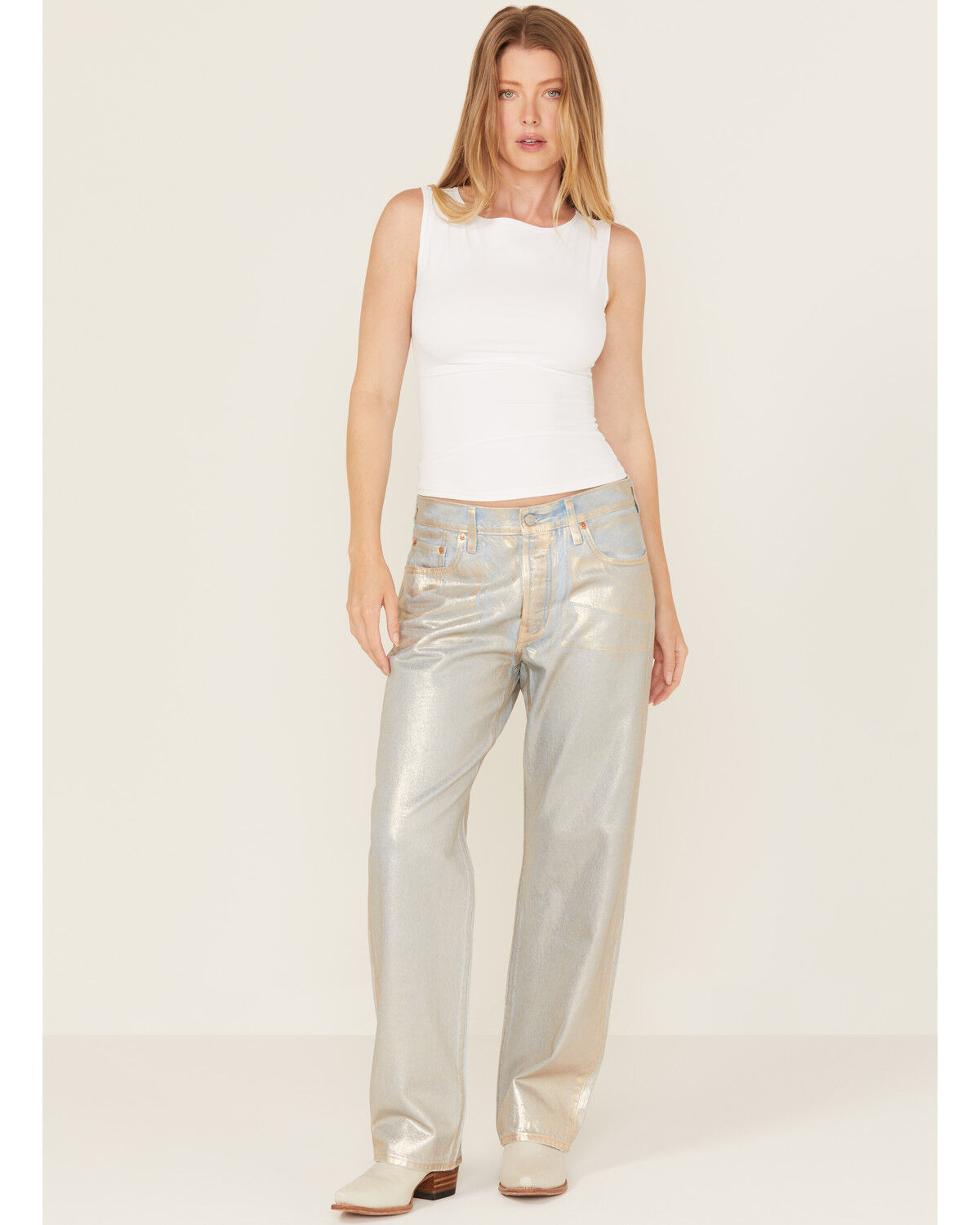 Image #1 - Levi's Premium Women's Optical Illusion 501 High Rise Ankle Straight Denim Jeans, Silver, hi-res