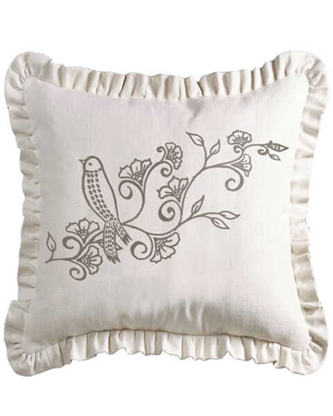 Image #1 - HiEnd Accents Gramercy White Linen Weave Ruffled Pillow with Embroidery Detail, Multi, hi-res