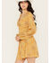 En Creme Women's Medallion Print Cut Out Long Sleeve Mini Dress, Mustard, hi-res