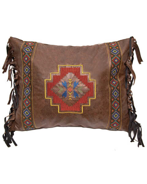 Carstens Home Santa Fe Southwestern Embroidered Fringe Decorative Throw Pillow, Brown, hi-res