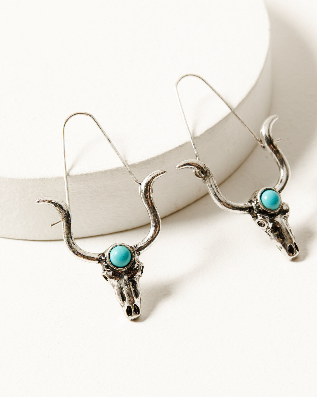Image #1 - Shyanne Women's Dakota Silver & Turquoise Longhorn Hoop Earrings, Silver, hi-res