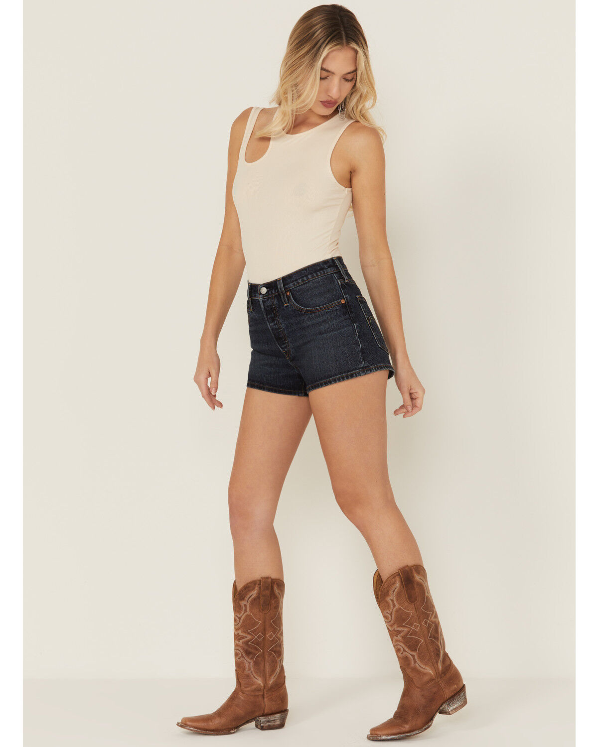 Image #1 - Levi's Women's 501 Update Forward Dark Wash High Rise Original Denim Shorts, Dark Wash, hi-res