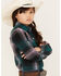 Wrangler Girls' Plaid Print Long Sleeve Snap Western Shirt, Teal, hi-res