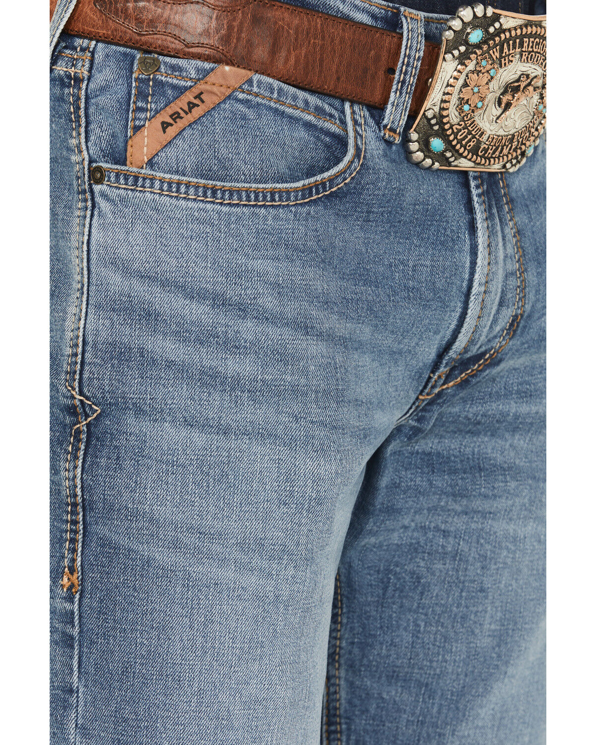 Image #2 - Ariat Men's M4 Medium Wash Relaxed Bootcut Stretch Denim Jeans, Medium Wash, hi-res