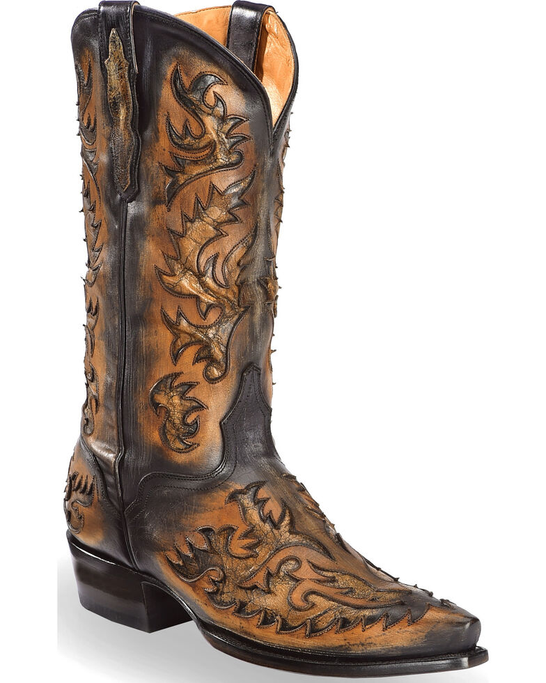 El Dorado Men's Handmade Black and Tan Inlay Cowboy Boots Snip Toe