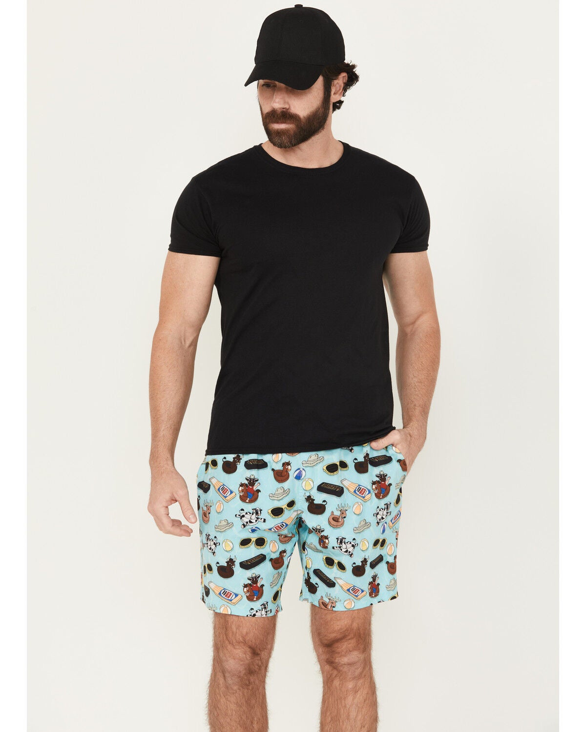 Cinch Men's Pool Party Print Stretch Board Shorts, Blue, hi-res