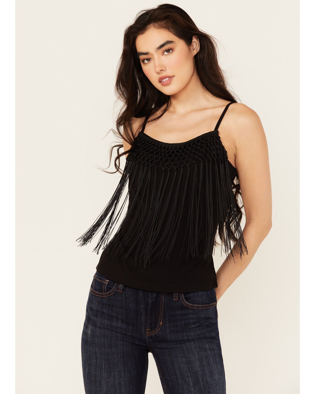 Idyllwind Women's Farriswood Fringe Tank Top, Black, hi-res