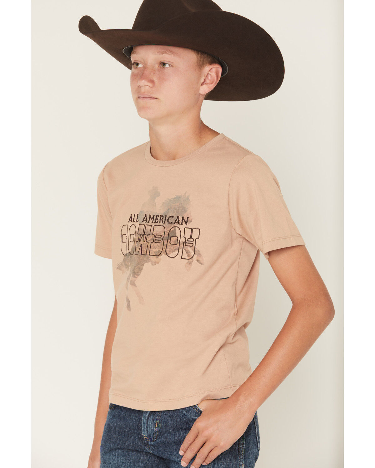 Image #2 - Sable Sky Boys' All American Cowboy Short Sleeve Graphic T-Shirt, Brown, hi-res