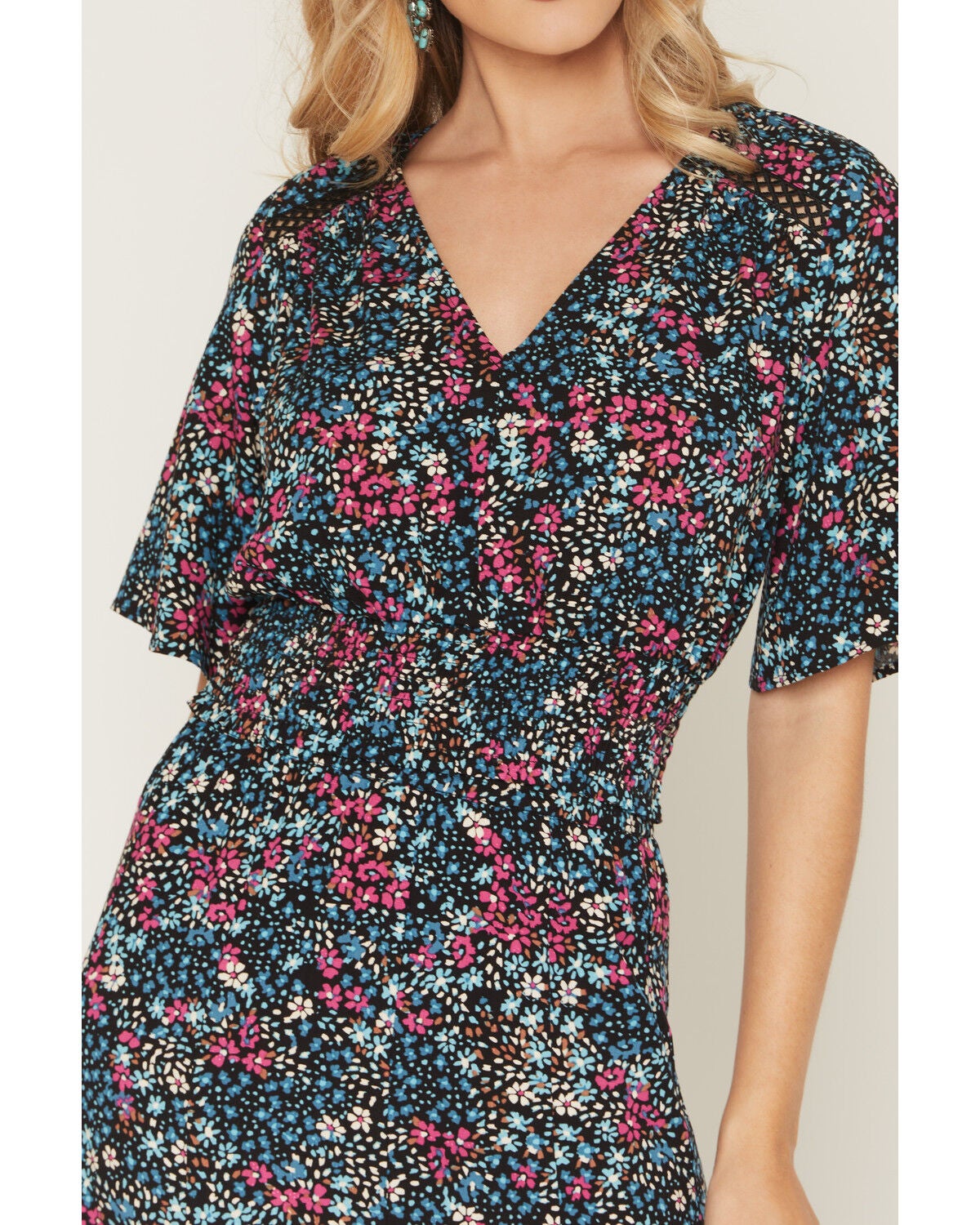 Image #4 - Idyllwind Women's Meadow Floral Print Short Sleeve Cropped Shirt, Black, hi-res