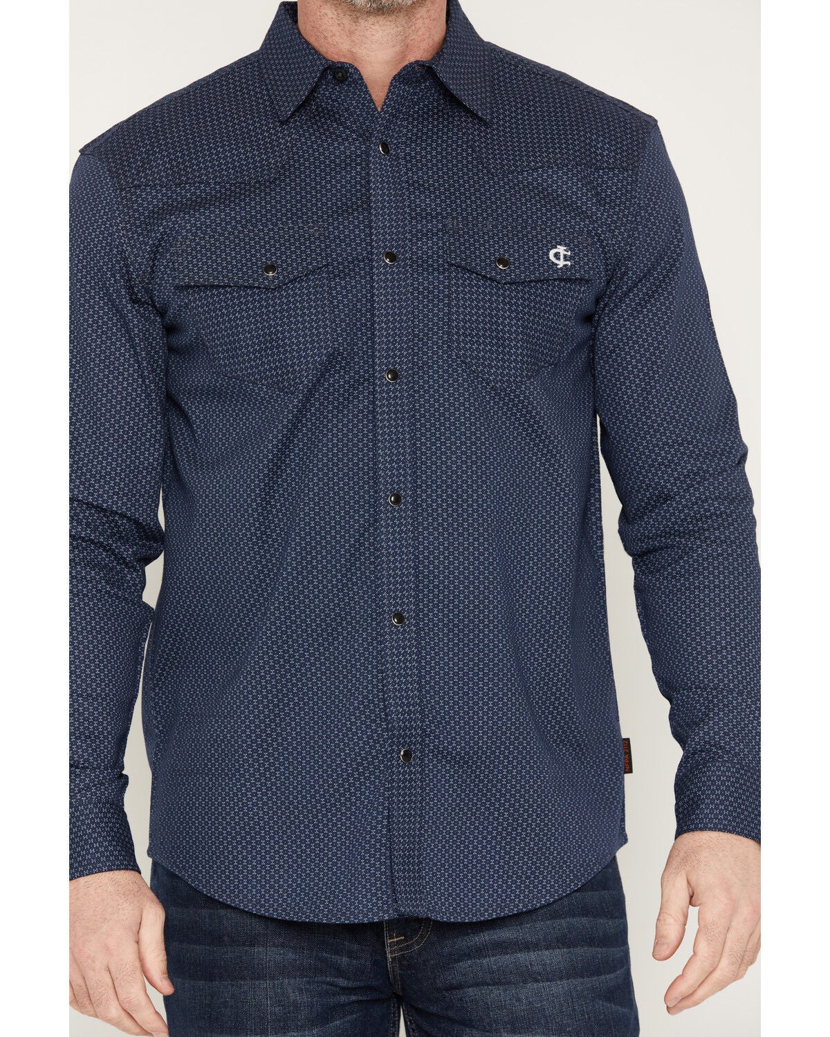 Image #3 - Cody James Men's FR Medora Print Long Sleeve Snap Stretch Western Work Shirt, Navy, hi-res