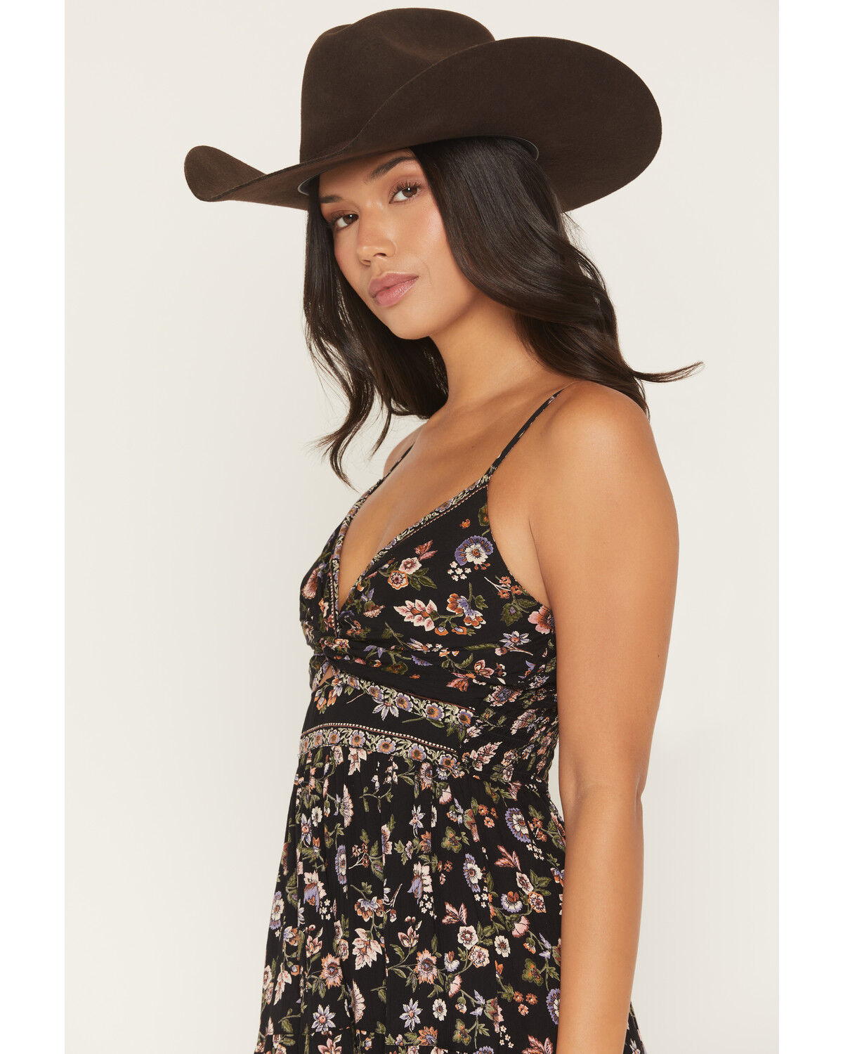 Image #2 - Angie Women's Floral Print Knot Front Midi Dress, Black, hi-res