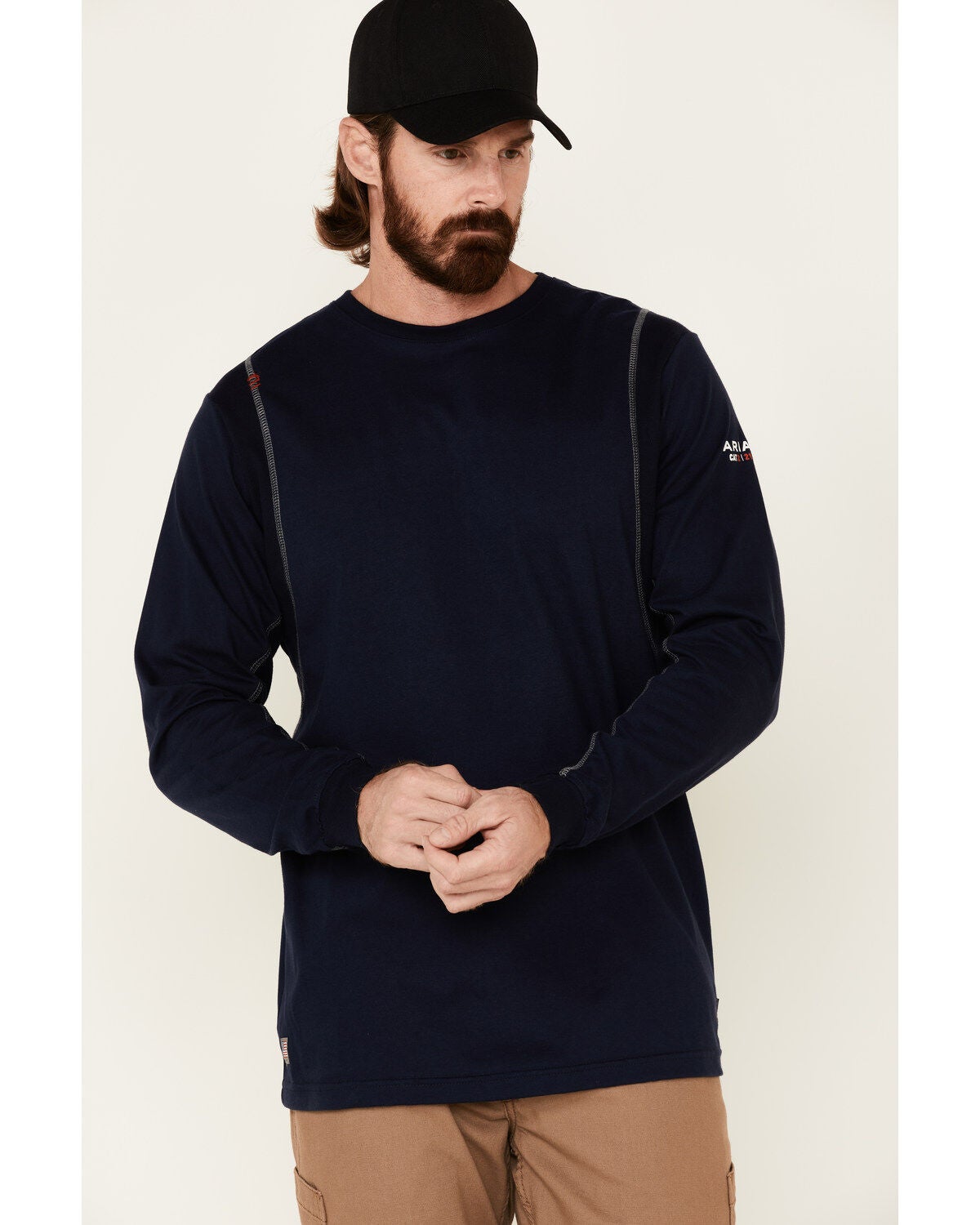 Ariat Men's FR Crew Neck Long Sleeve Shirt, Navy, hi-res