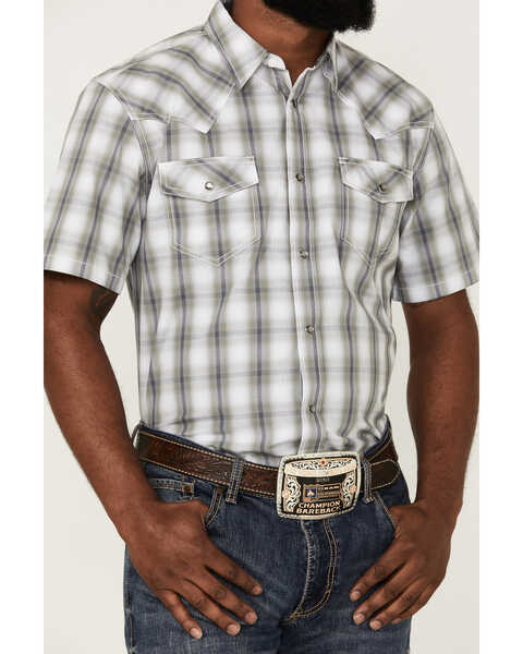 Image #3 - Cody James Men's Tranquil Ombre Plaid Print Short Sleeve Pearl Snap Western Shirt , White, hi-res
