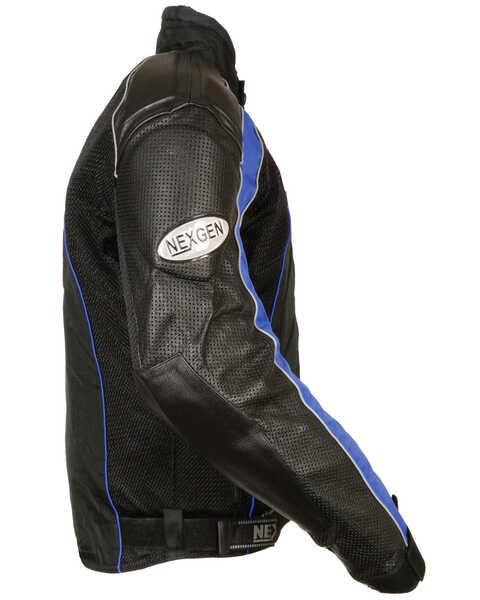 Image #2 - Milwaukee Leather Men's Combo Leather Textile Mesh Racer Jacket, Black/blue, hi-res