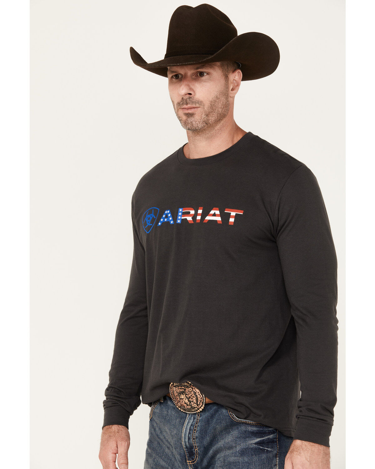 Image #2 - Ariat Men's Boot Barn Exclusive Americana Logo Long Sleeve Graphic T-Shirt, Black, hi-res