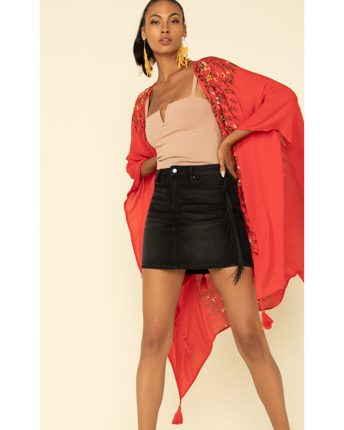 Image #1 - Shyanne Women's Floral Tassel Shawl, Red, hi-res