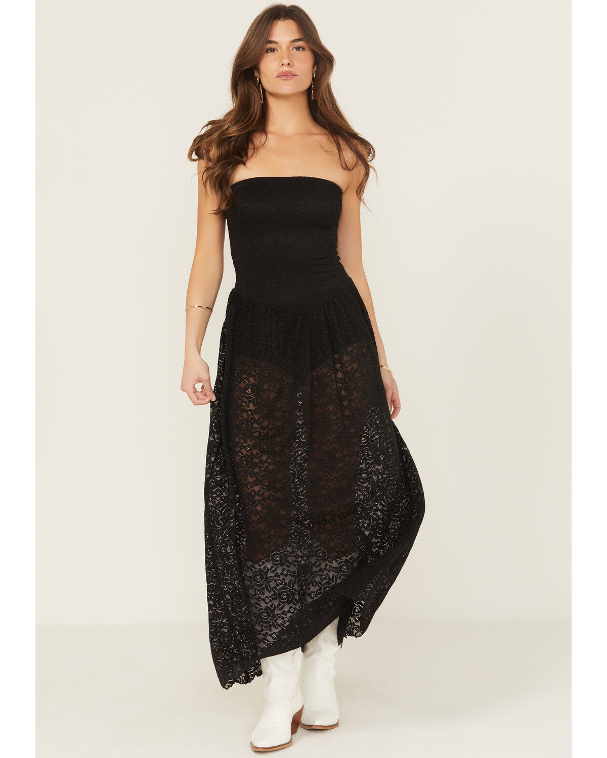 Image #1 - Show Me Your Mumu Women's Diana Drop Waist Lace Midi Dress, Black, hi-res