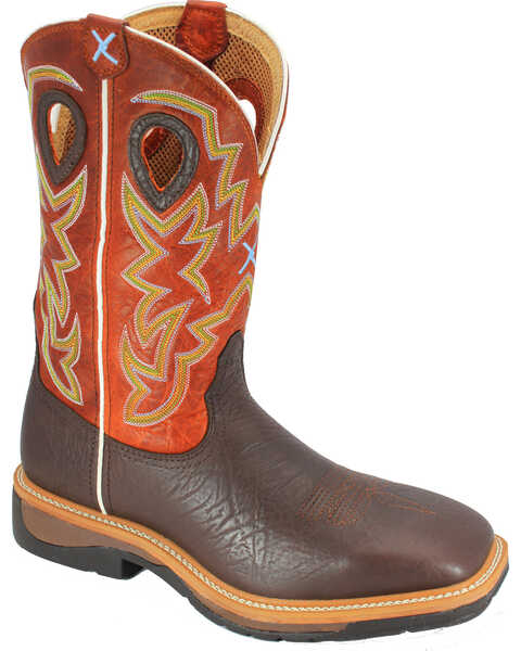 Image #1 - Twisted X Orange Lite Cowboy Work Boots - Steel Toe, , hi-res