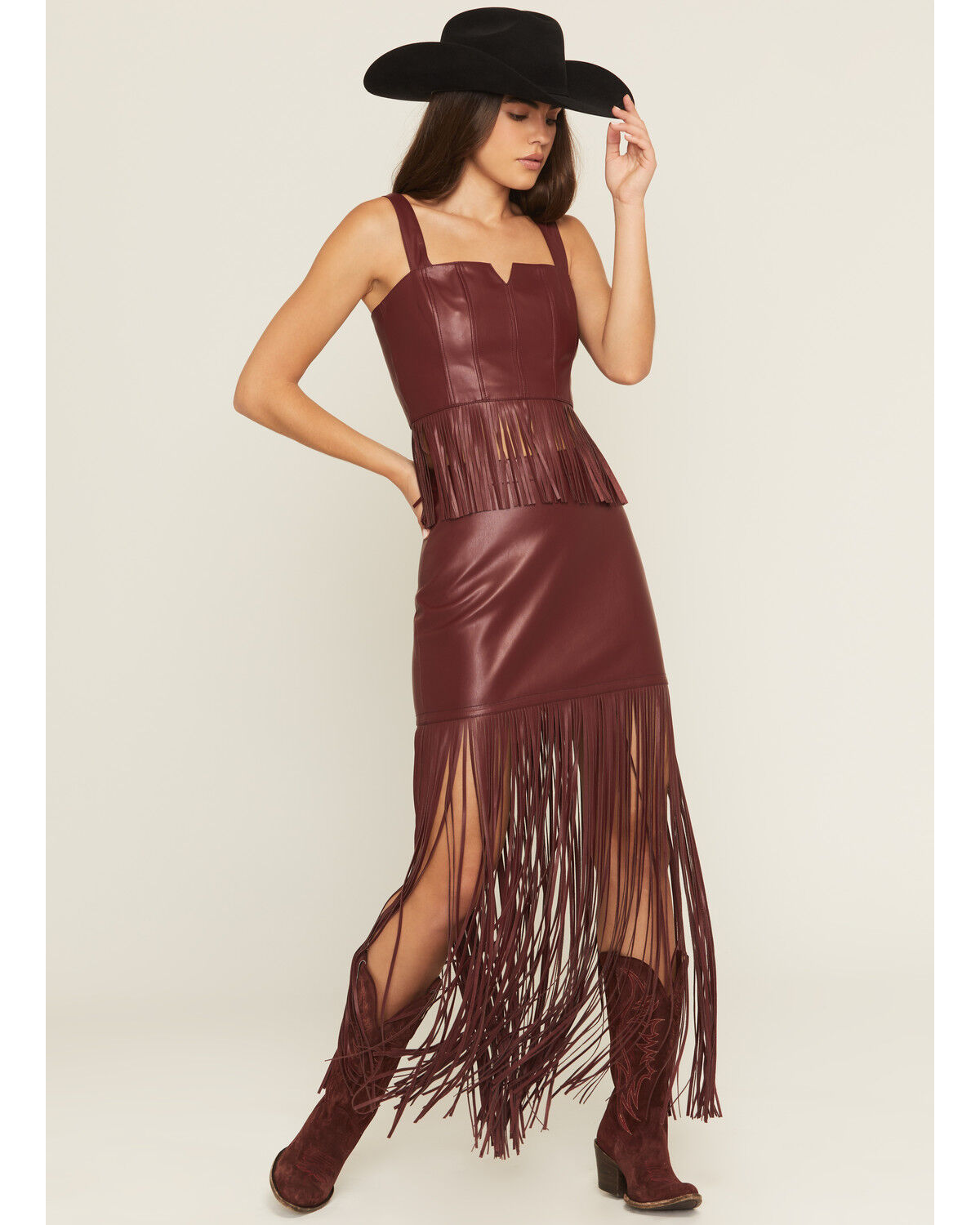Image #5 - Idyllwind Women's Roycroft Faux Leather Fringe Bustier Top, Cherry, hi-res
