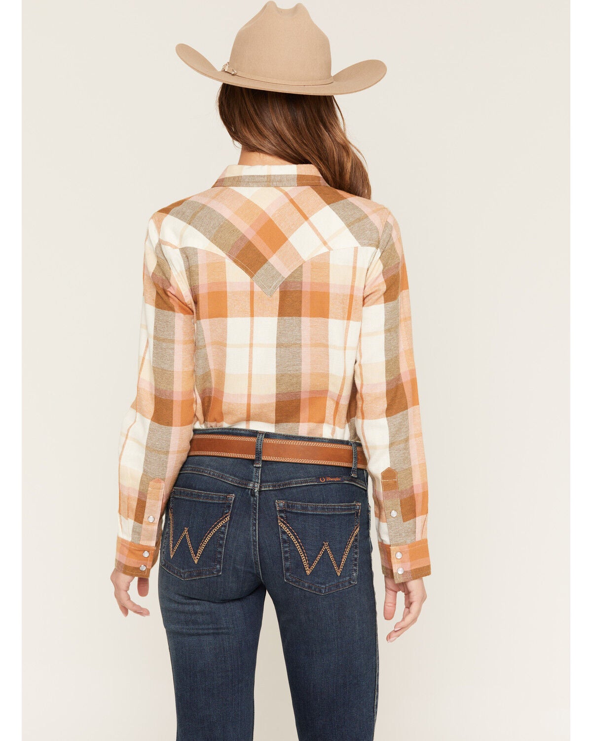 Image #4 - Wrangler Retro Women's Boot Barn Exclusive Plaid Print Long Sleeve Pearl Snap Flannel Shirt, Multi, hi-res