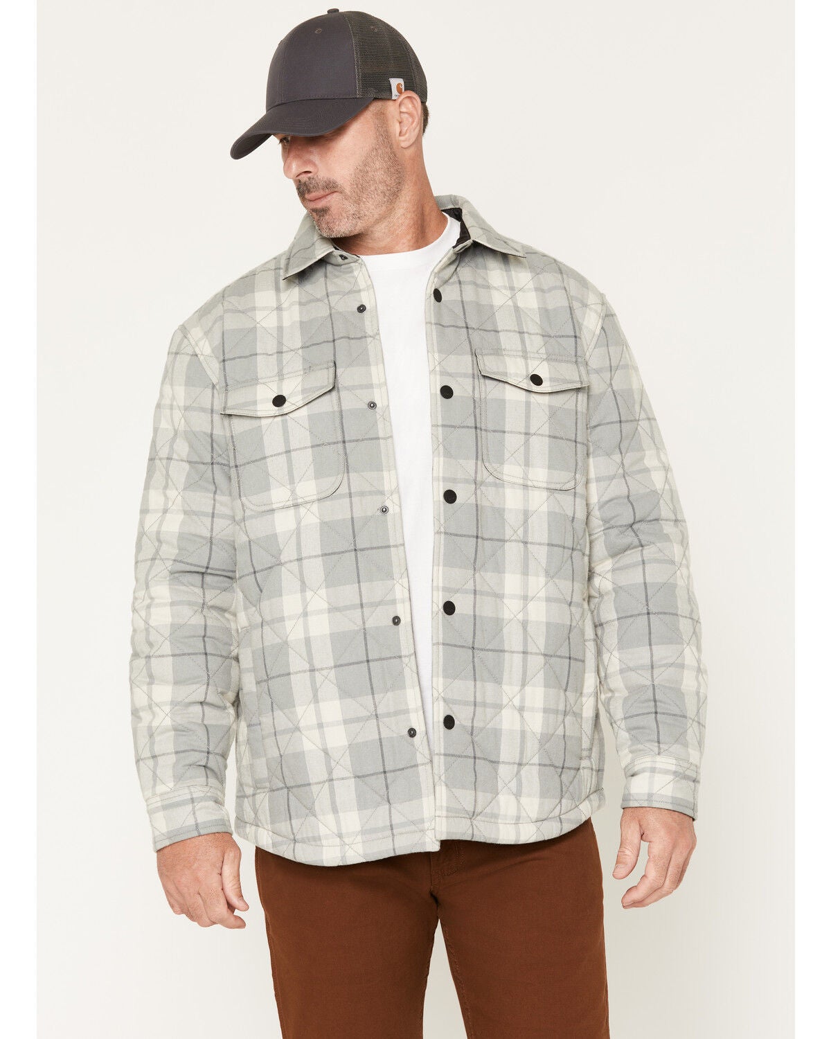 Hawx Men's Gravel Plaid Print Insulated Flannel Shirt Jacket, Navy, hi-res