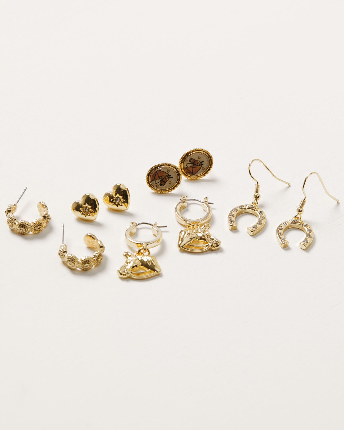 Image #1 - Shyanne Women's Western Muse Horse Cameo Earring Set - 5 Piece, Gold, hi-res