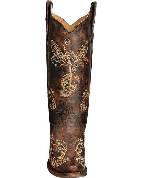 Image #4 - Circle G Women's Distressed Bone Dragonfly Embroidered Boots - Snip Toe, , hi-res