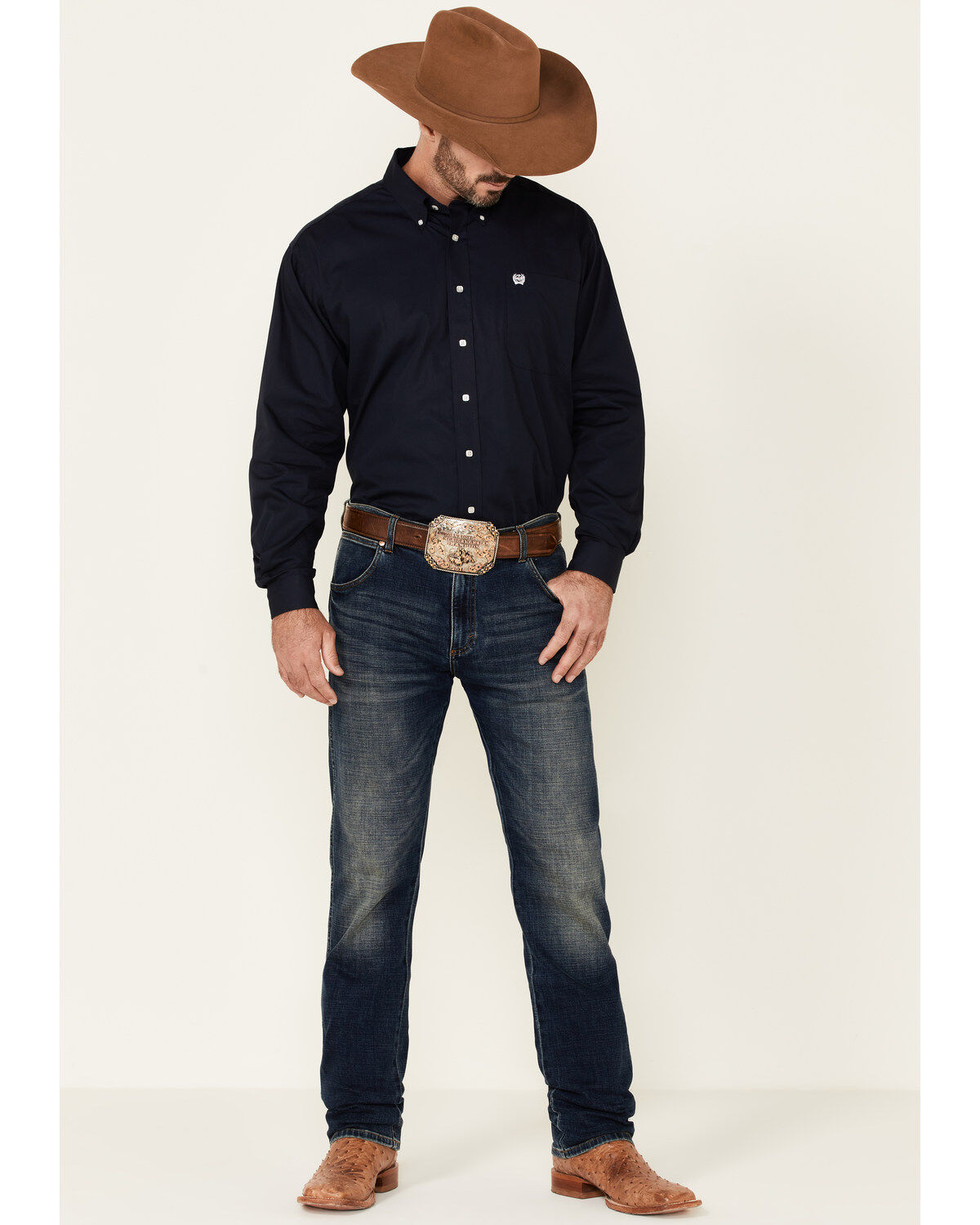 Image #3 - Cinch Men's Navy Solid Western Button Down Shirt, Navy, hi-res