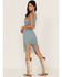 Shyanne Women's Yarn Crochet Fringe Trim Midi Dress, Light Blue, hi-res