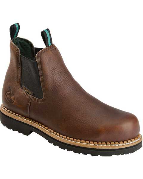 Georgia Boot Men's Romeo Waterproof Slip-On Work Shoes - Steel Toe, Brown, hi-res