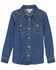Image #1 - Wrangler Girls' Embroidered Denim Long Sleeve Pearl Snap Western Shirt, Blue, hi-res