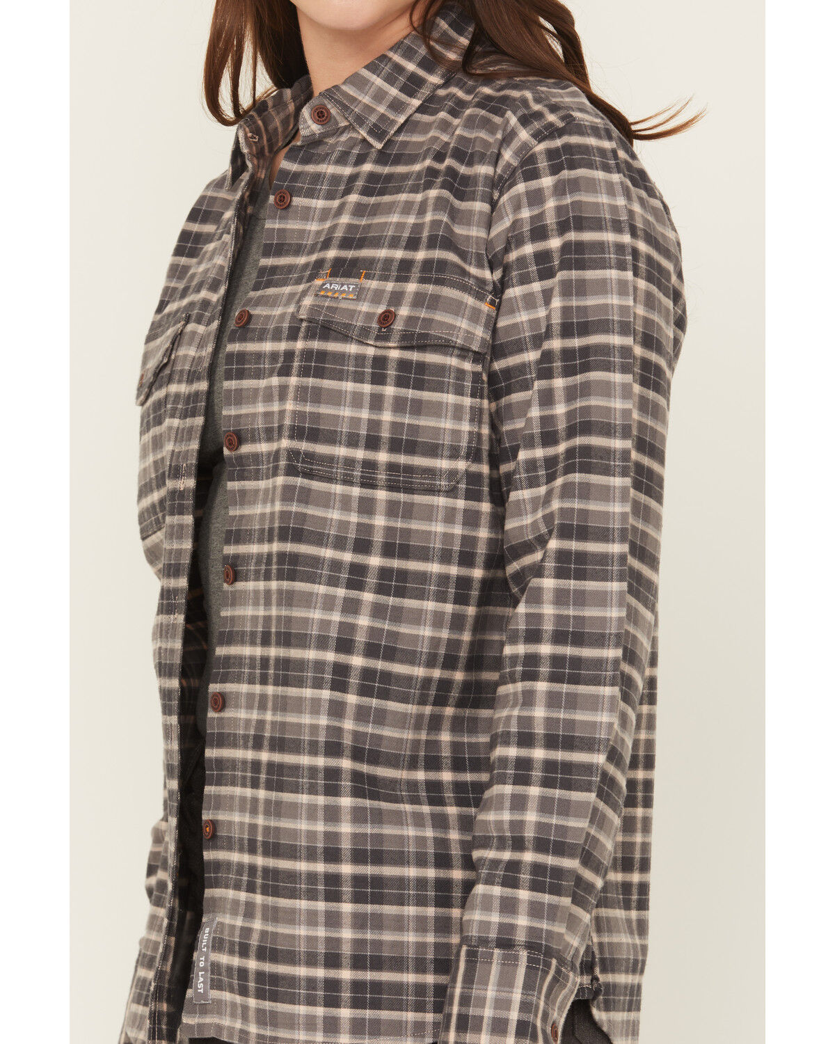 Image #3 - Ariat Women's Rebar Flannel DuraStretch Long Sleeve Button-Down Work Shirt, Charcoal, hi-res