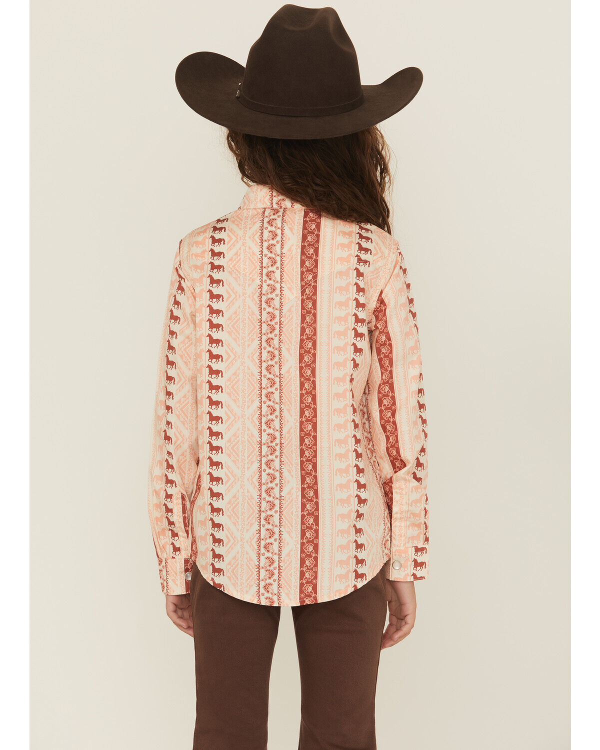 Image #4 - Wrangler Girls' Horse Striped Print Long Sleeve Snap Western Shirt, Pink, hi-res