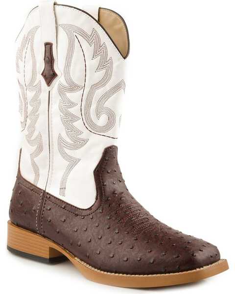 Roper Men's Ostrich Print Western Boots, Brown, hi-res