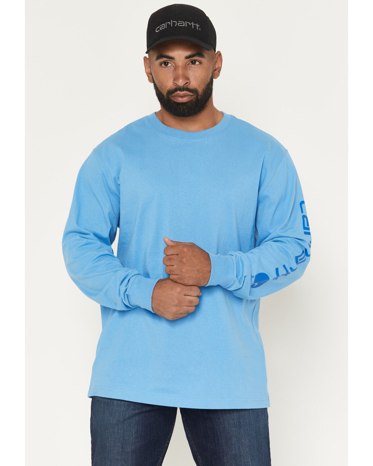Image #1 - Carhartt Men's Loose Fit Logo Long Sleeve Work T-Shirt, Blue, hi-res
