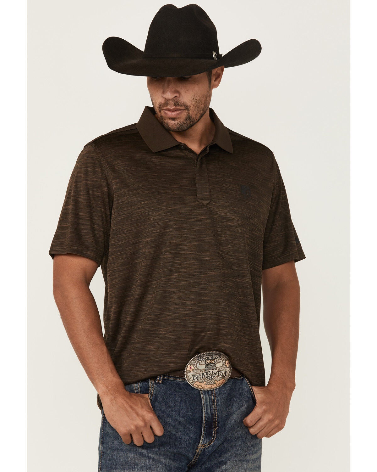 RANK 45&reg; Men's Heeler Short Sleeve Button-Down Polo Shirt, Dark Brown, hi-res