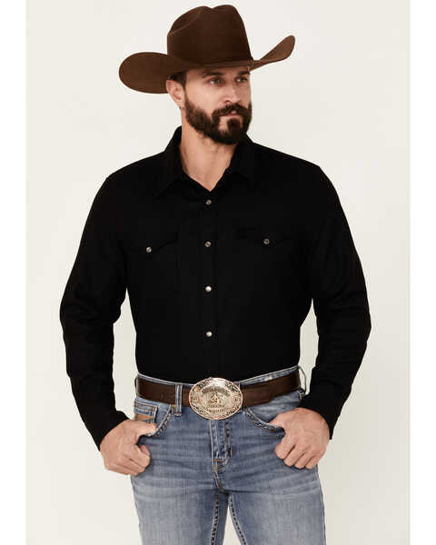 Pendleton Men's Solid Black Canyon Long Sleeve Snap Western Flannel Shirt , Black, hi-res