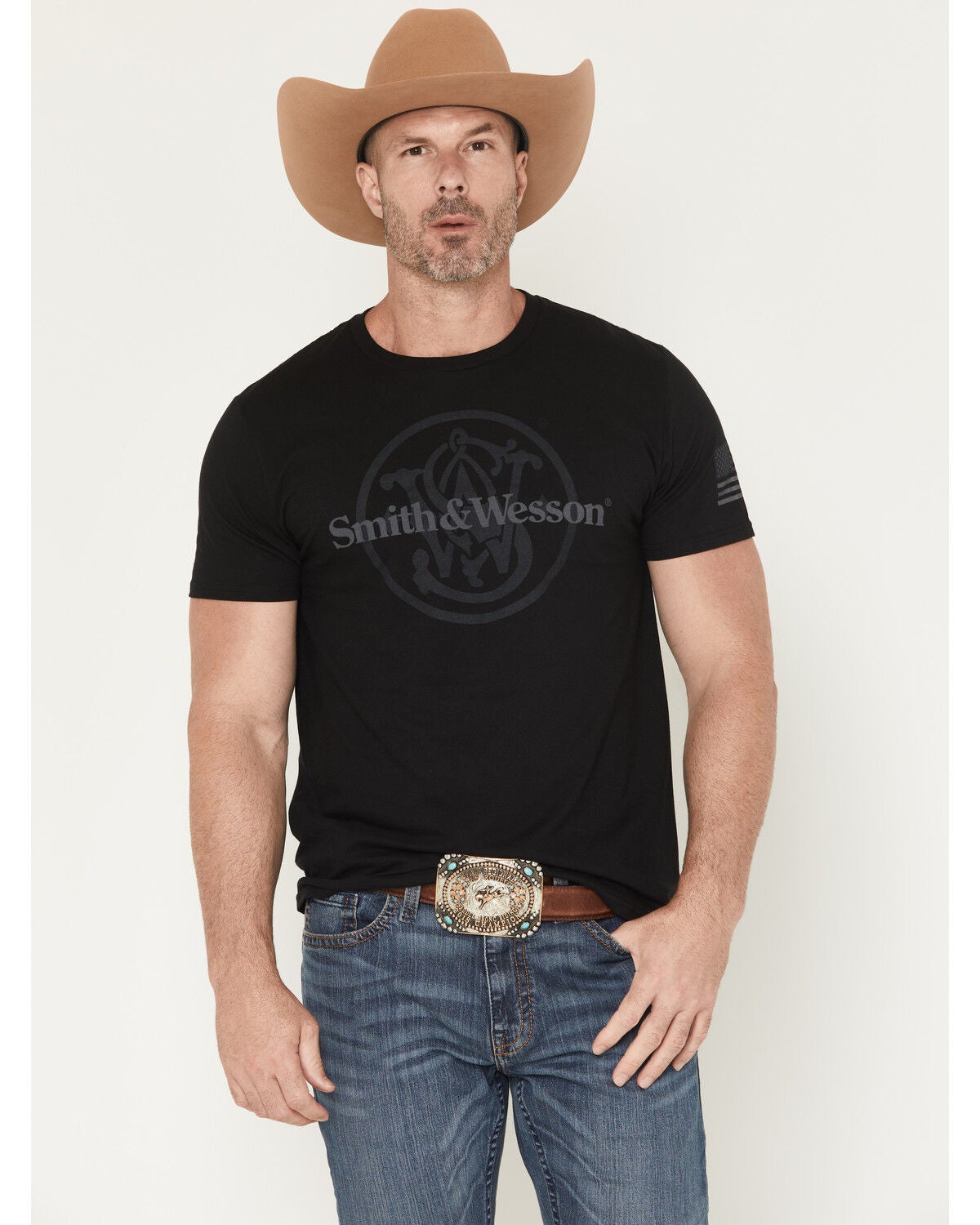 Smith & Wesson Men's Overlay Logo Short Sleeve Graphic T-Shirt, Black, hi-res