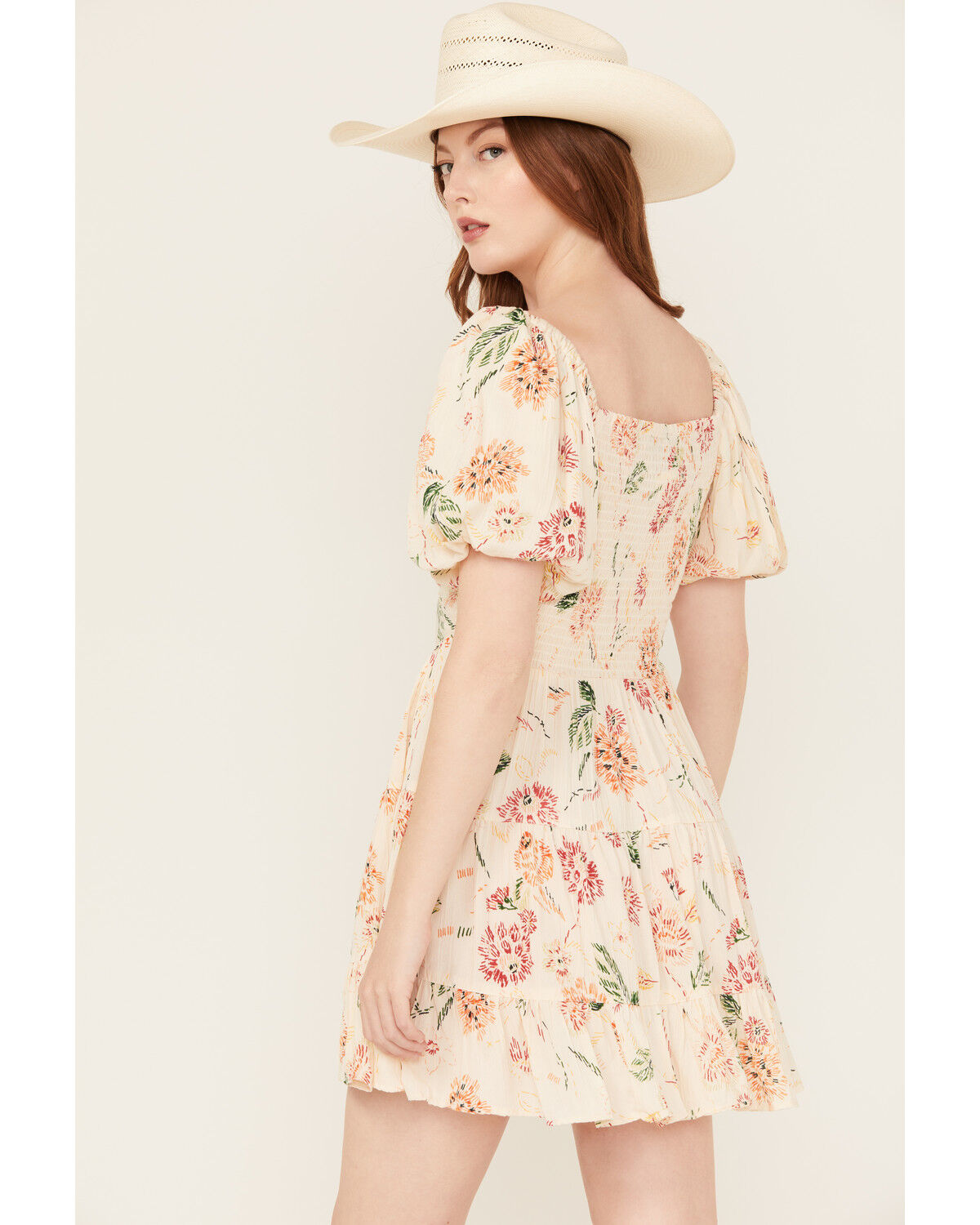 Image #4 - Angie Women's Floral Print Short Sleeve Mini Dress, Ivory, hi-res