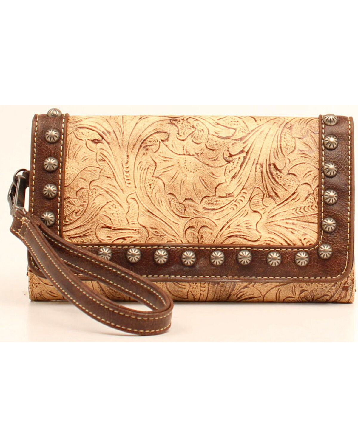 Image #1 - Blazin Roxx Women's Embossed Studded Clutch Wallet, Brown, hi-res