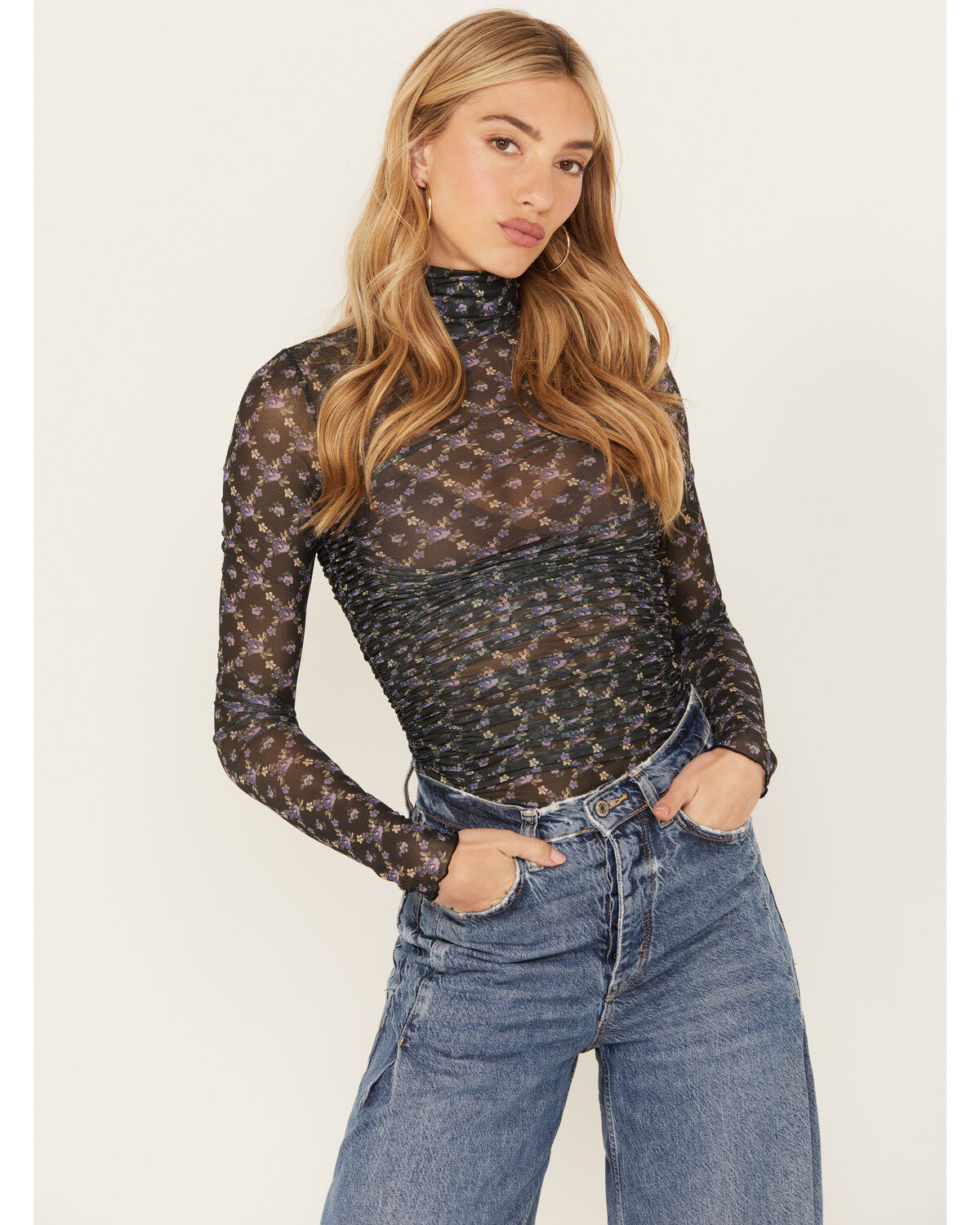 Image #1 - Free People Women's Under It All Printed Bodysuit, Navy, hi-res