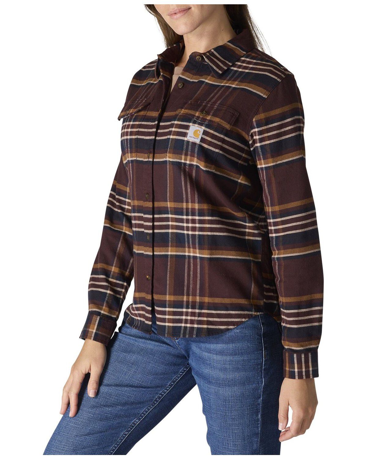 Image #2 - Carhartt Women's TENCEL™ Fiber Series Relaxed Fit Plaid Print Long Sleeve Flannel Shirt, Purple, hi-res