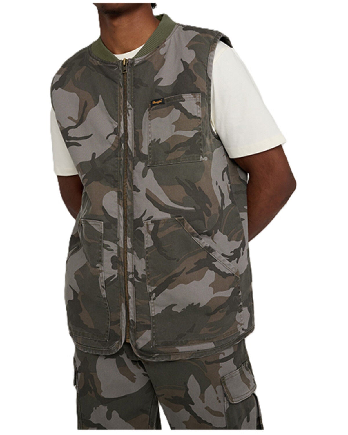 Image #1 - Wrangler X Stranger Things Men's Camo Print Zip-Up Canvas Vest, Camouflage, hi-res