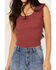 Image #3 - Shyanne Women's Smocked Ribbed Tank, Dark Red, hi-res