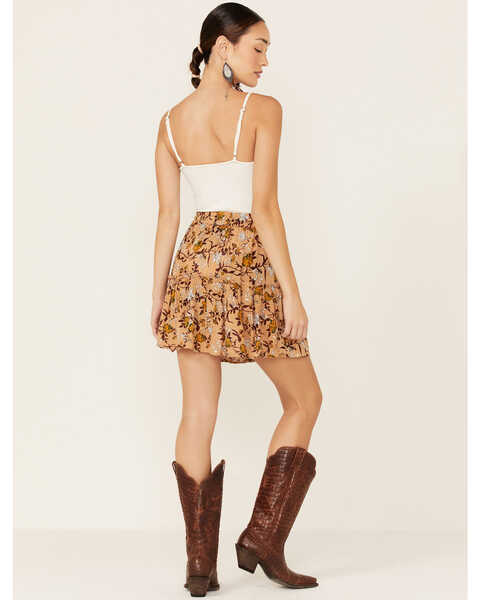 Image #4 - Z&L Women's Floral Tiered Mini Skirt , Gold, hi-res
