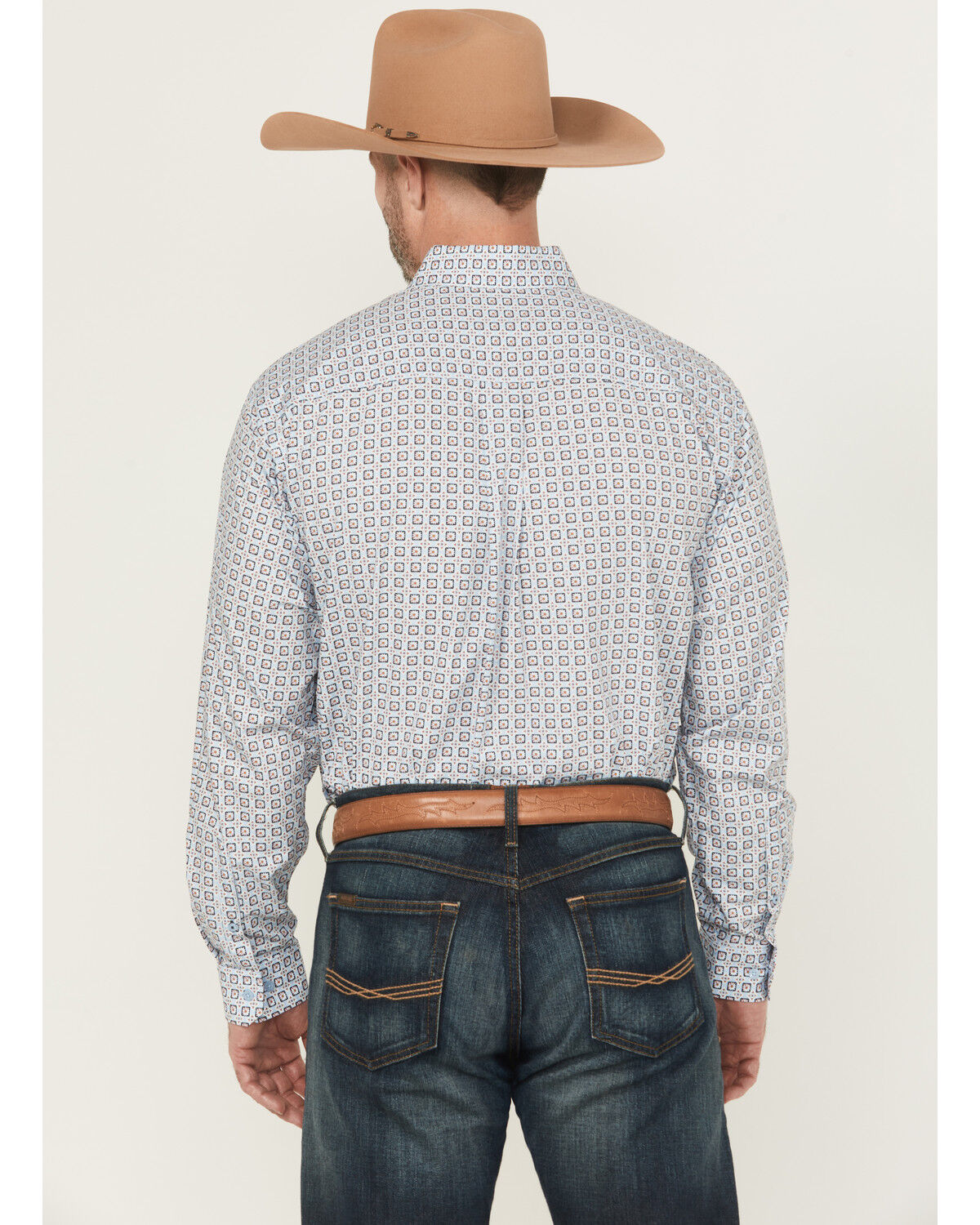 Image #4 - Cinch Men's Floral Geo Print Long Sleeve Button-Down Western Shirt, Light Blue, hi-res