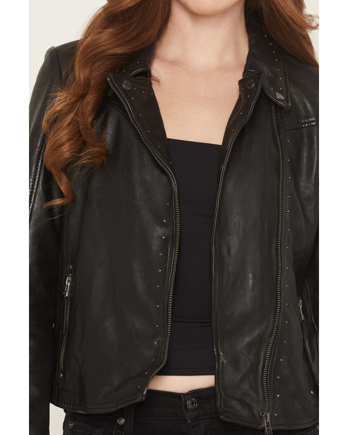 Image #3 - Mauritius Women's Morgan Studded Scatter Star Leather Jacket, Black, hi-res